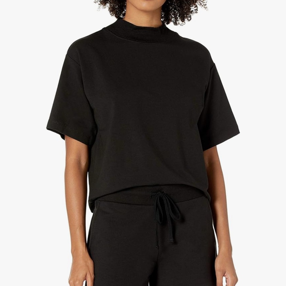 Black drop shoulder mock neck short sleeve tee BNWT!